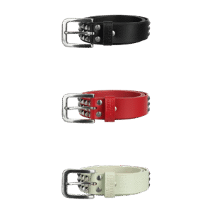 LEATHER GOODS RIVET BELT IN BLACK, RED & MINT