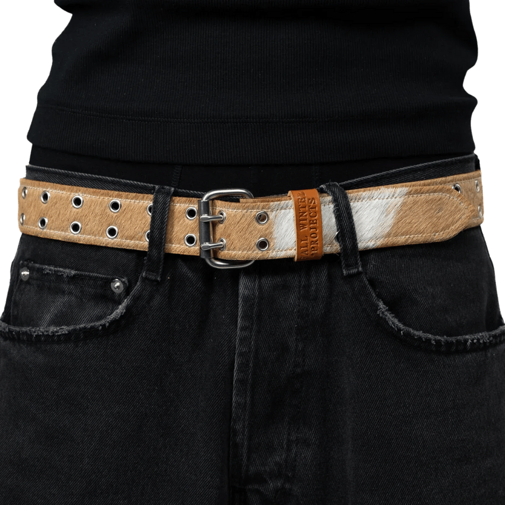 BROWN LABEL LEATHER GOODS PONY HAIR BELT BROWN/WHITE