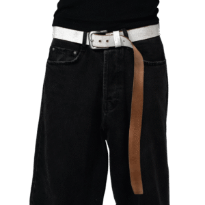 BROWN LABEL LEATHER GOODS CRACKED OVERLENGTH BELT WHITE