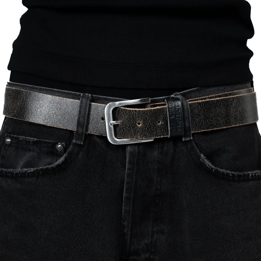 BROWN LABEL LEATHER GOODS CRACKED OVERLENGTH BELT BLACK - Image 3
