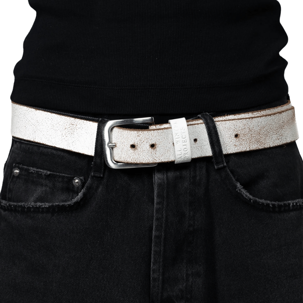 BROWN LABEL LEATHER GOODS CRACKED OVERLENGTH BELT WHITE - Image 3