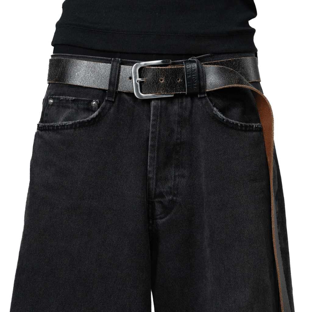 BROWN LABEL LEATHER GOODS CRACKED OVERLENGTH BELT BLACK - Image 4